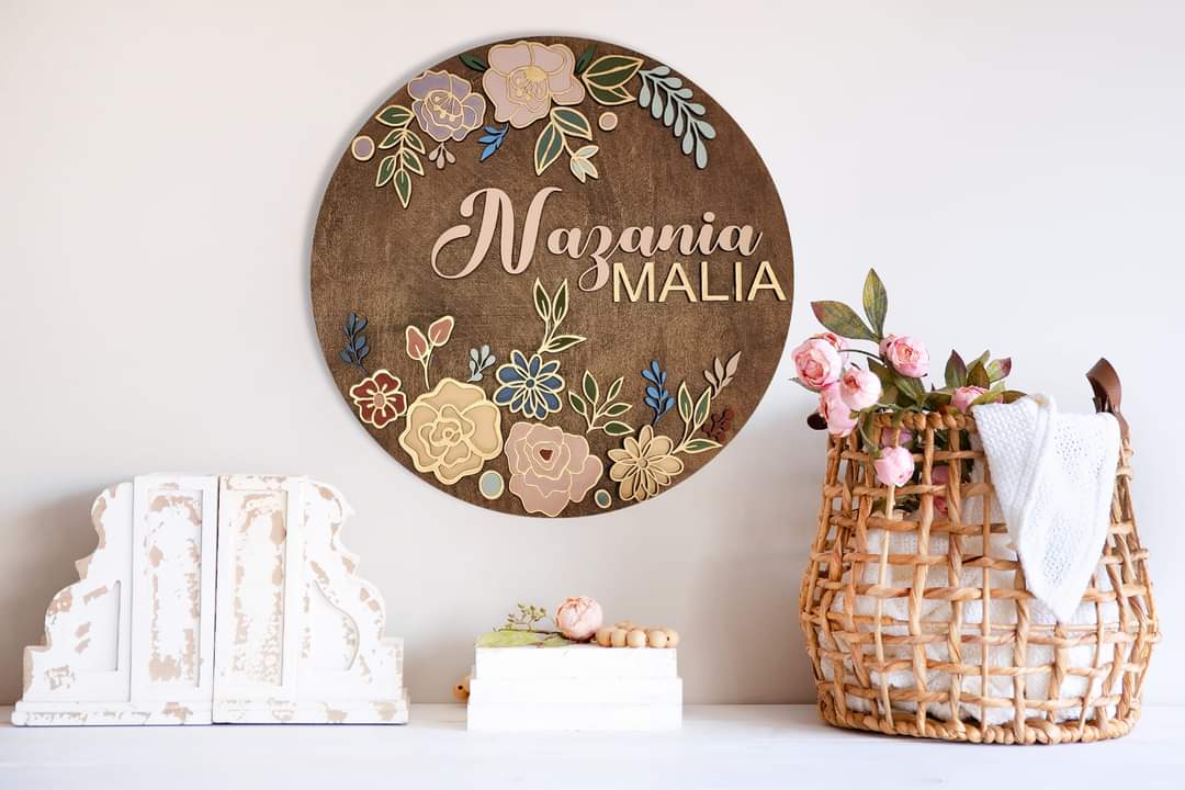 Botanical Kids Round Name Sign