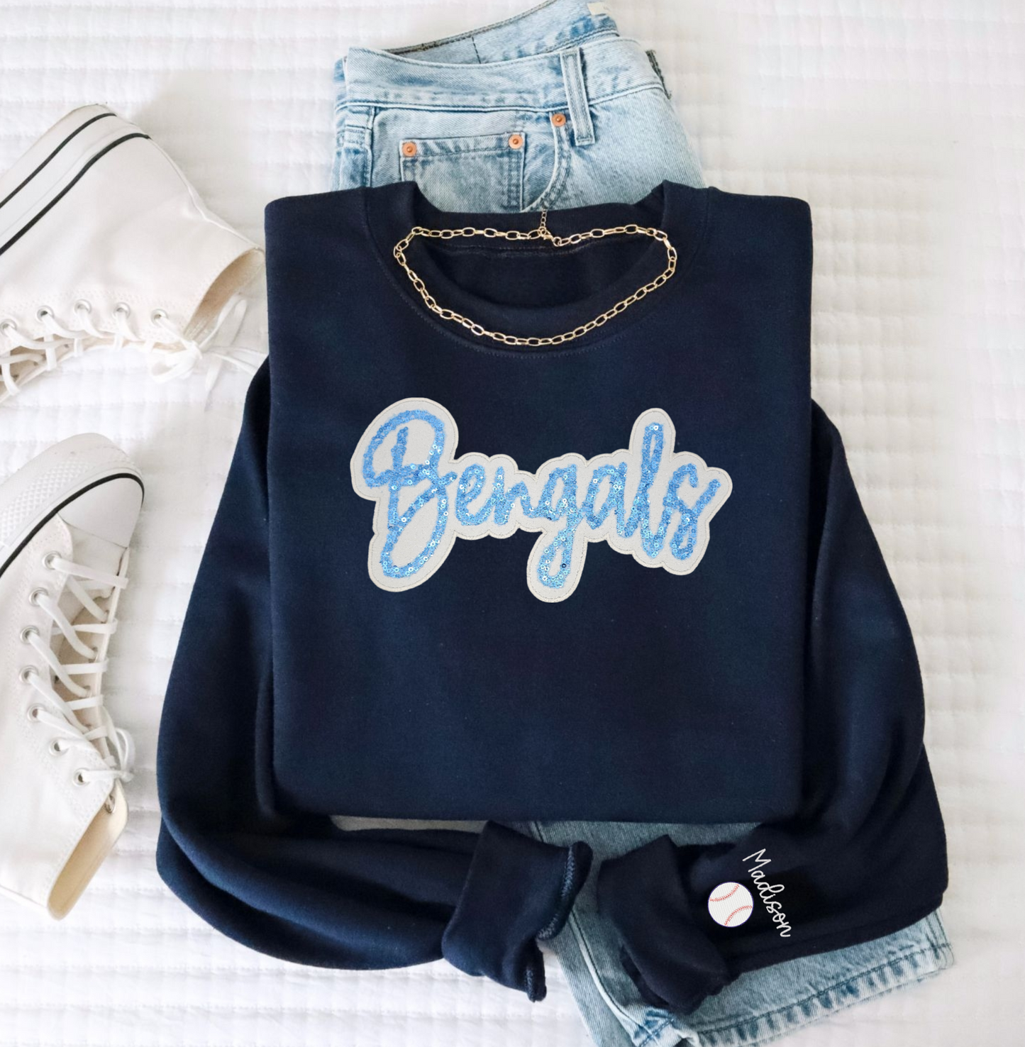 Blaine Bengals Glitter ✨️ & Sequin  Embroidered Crew