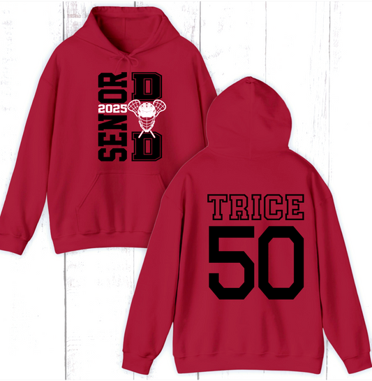 BOYS New Prague Lacrosse Dad Hooded Sweatshirt / Optional Back Logo