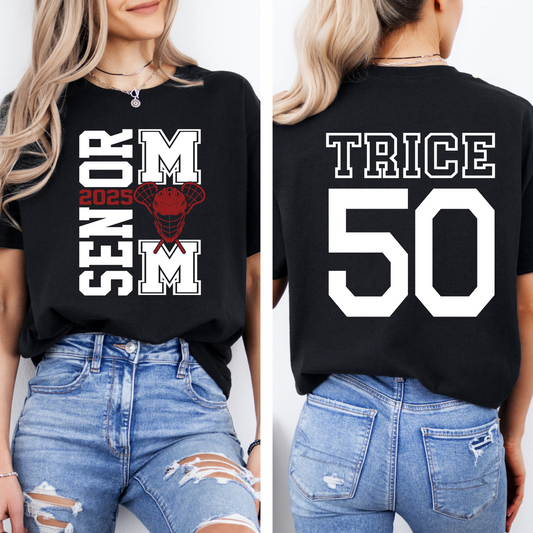 BOYS New Prague Lacrosse Mom T-shirt / Back Logo Option