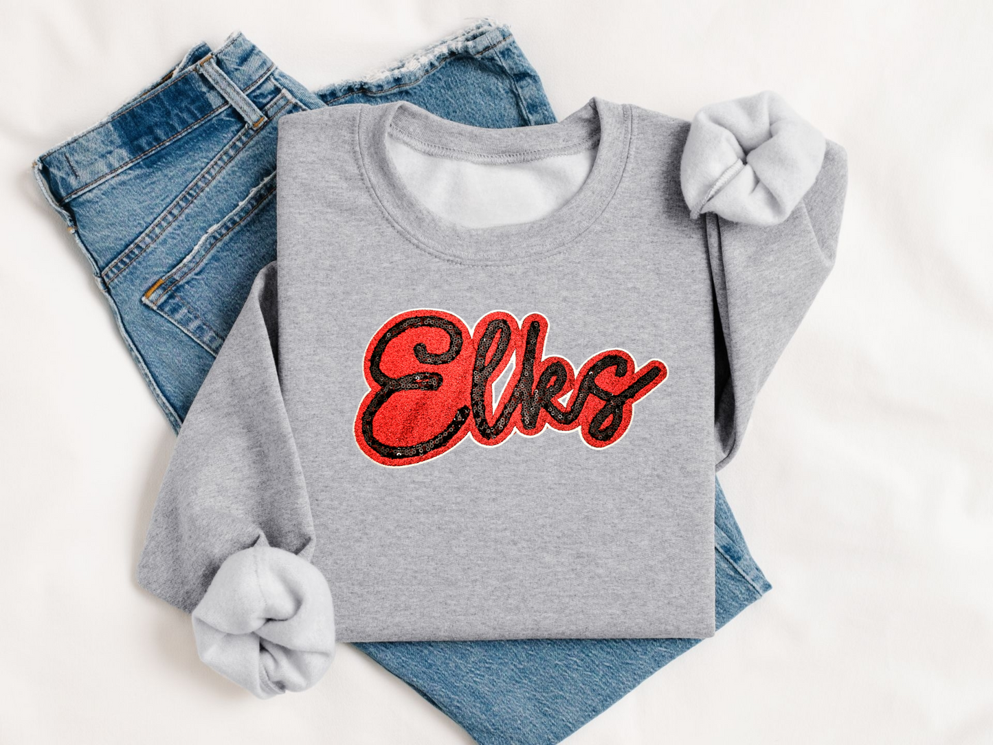 Elks Glitter and Sequin Bella Canvas Crew