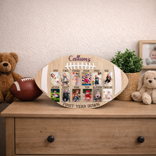 Babys First Year Down Football Photo Frame