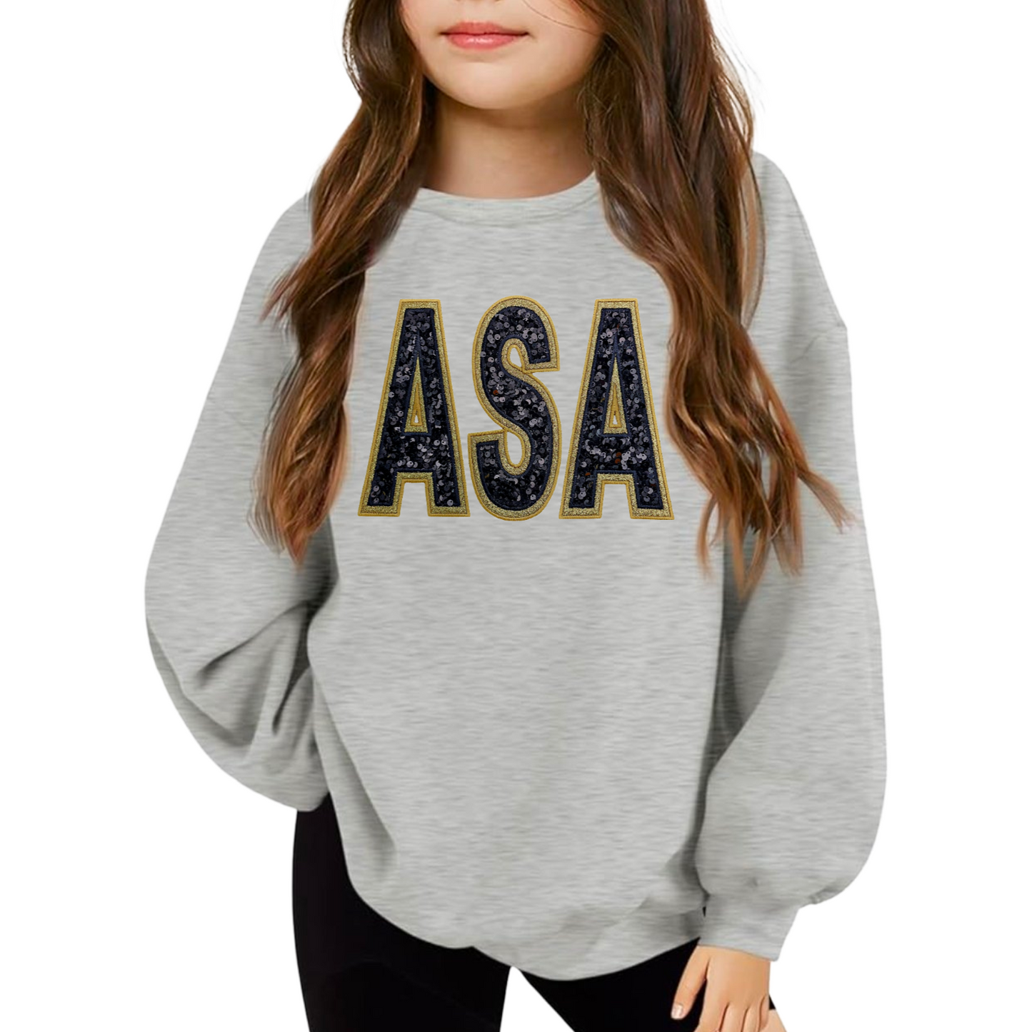 ASA Youth Oversized Sequing & Glitter Applique Crewneck