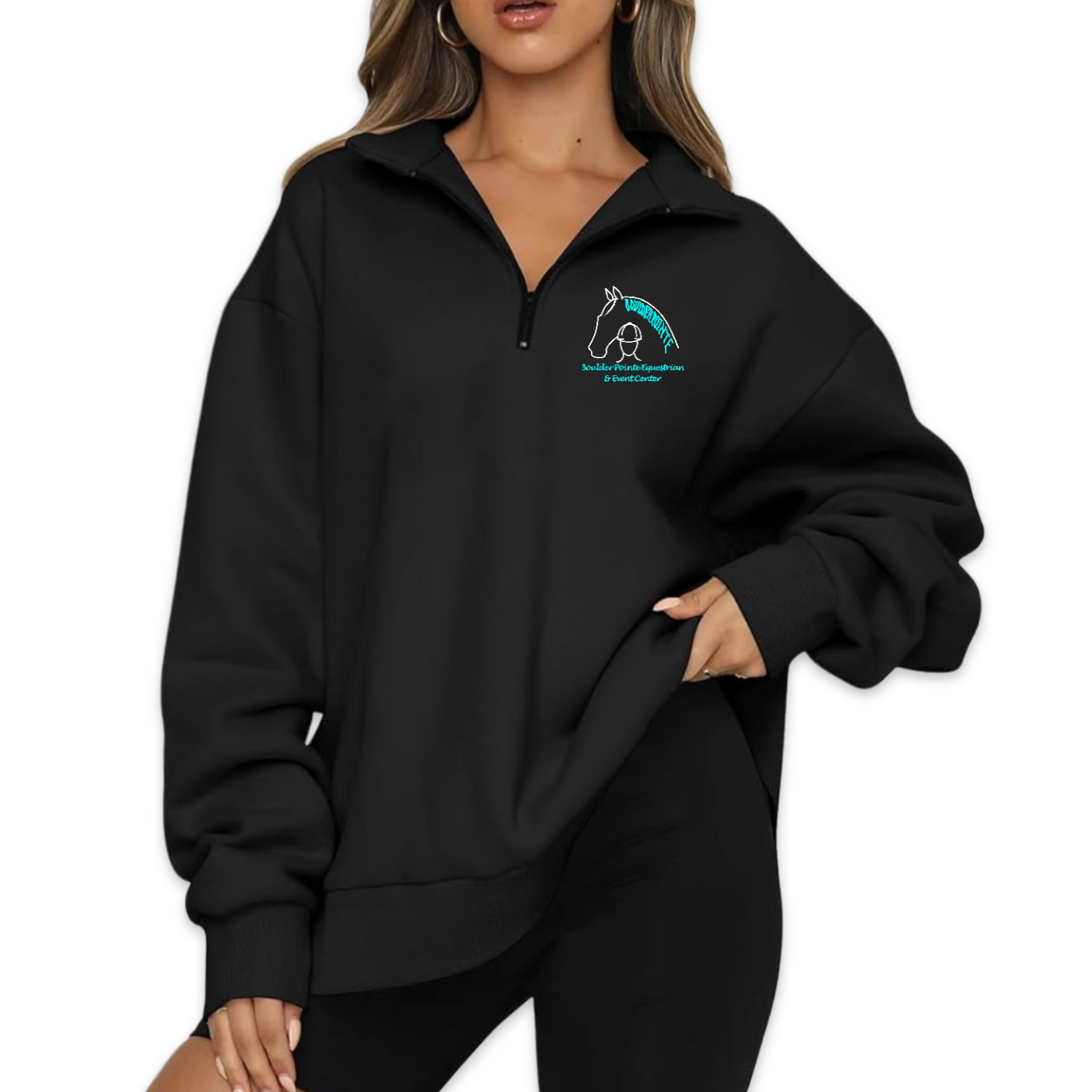 Womens Oversized Boulder Pointe Embroidered Quarter Zip