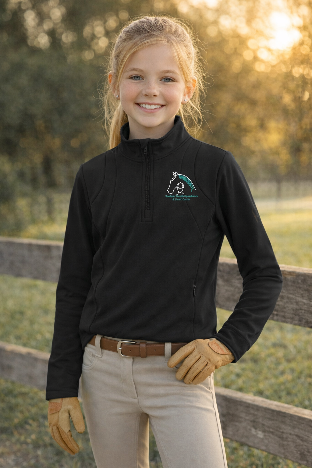 Girls Boulder Pointe Cold Weather Embroidered Riding Top