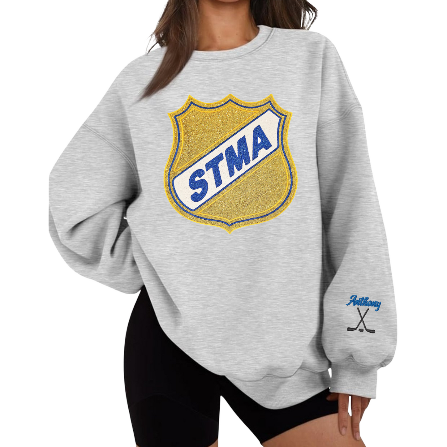 Womens STMA Hockey✨️ Oversized Glitter Applique Pullover