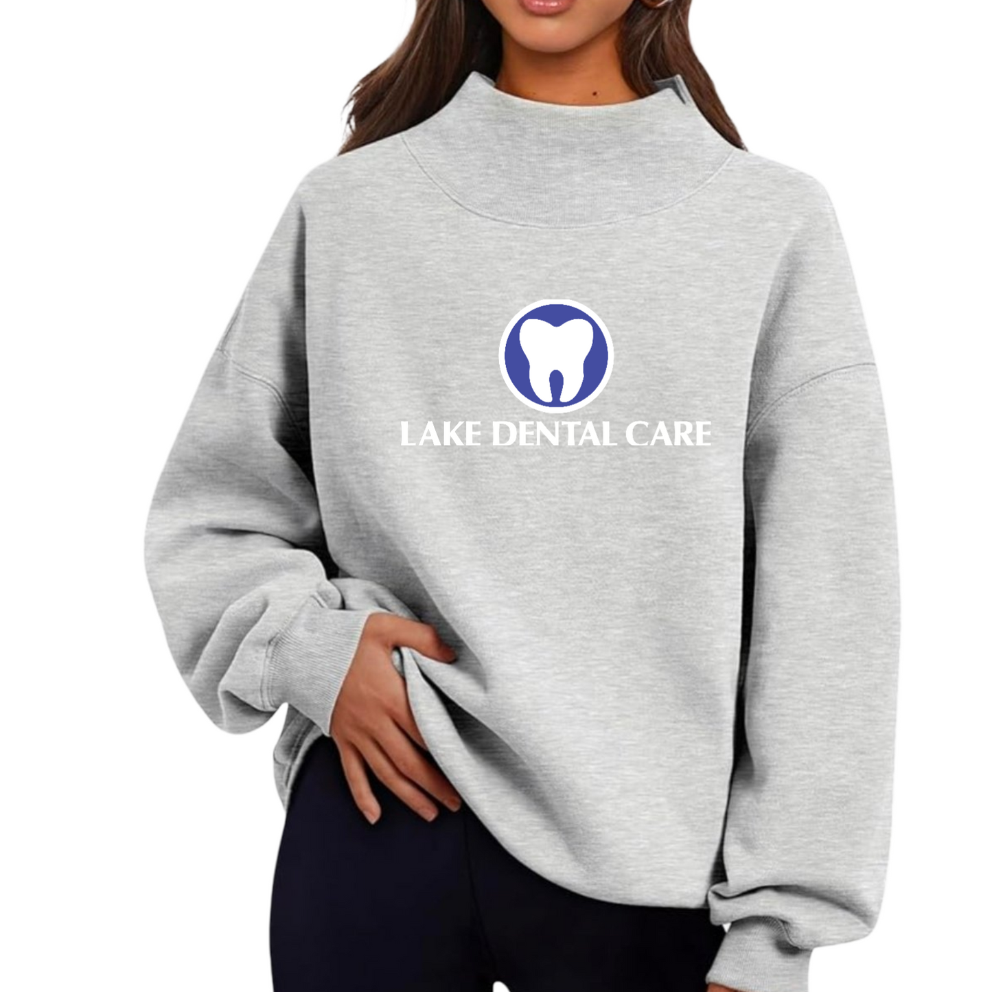 Lake Dental Womens Oversized Mockneck Embroidered Pullover