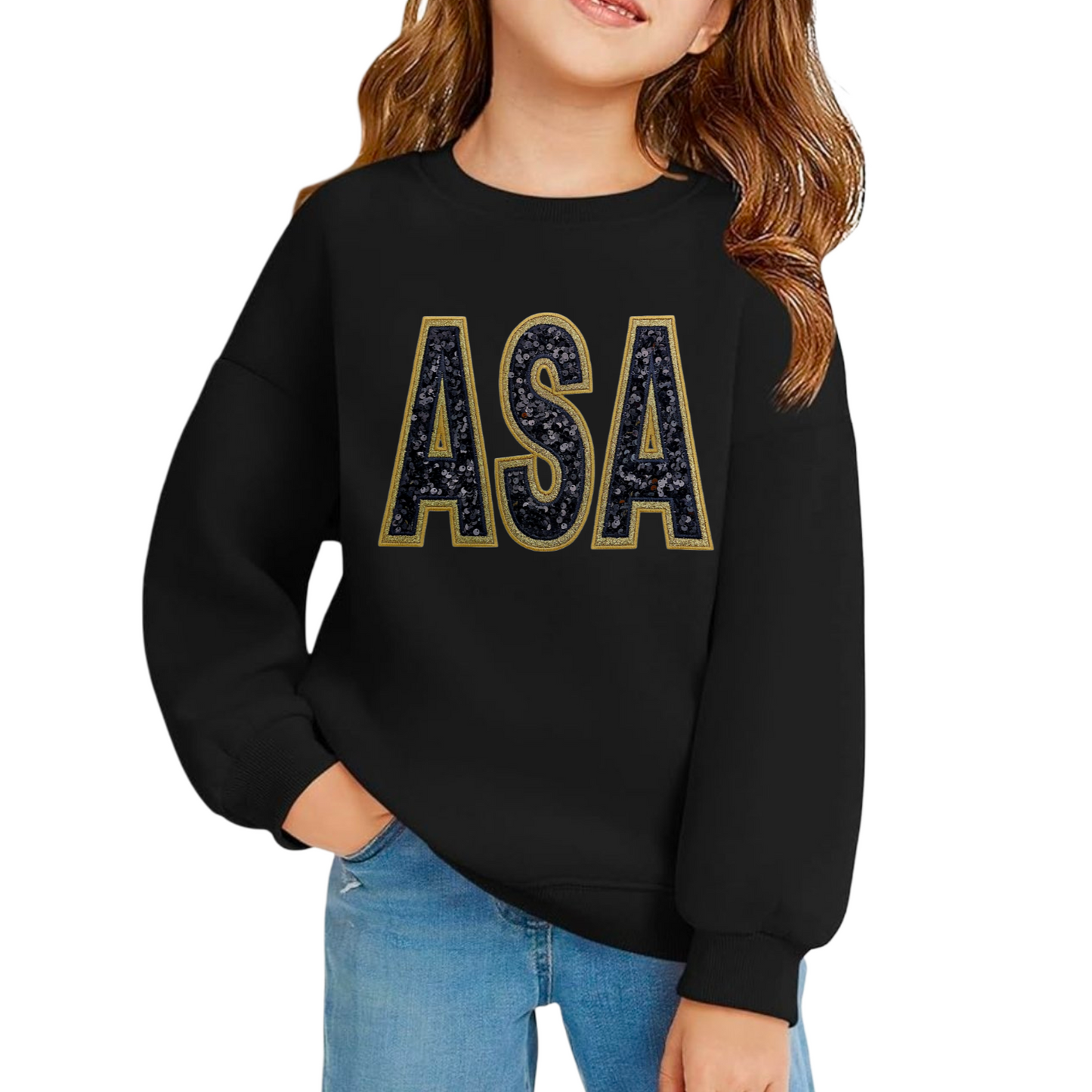 ASA Youth Oversized Sequing & Glitter Applique Crewneck