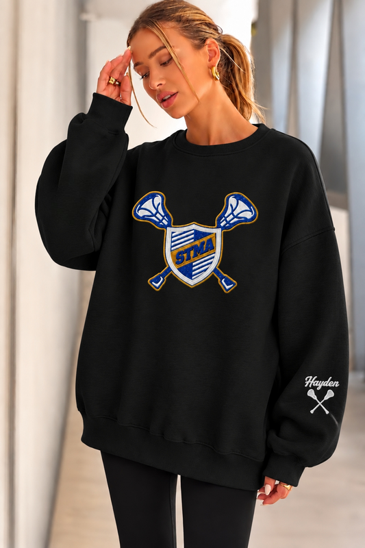 STMA Lacrosse Oversized Glitter Embroidery Crewneck Sweatshirt