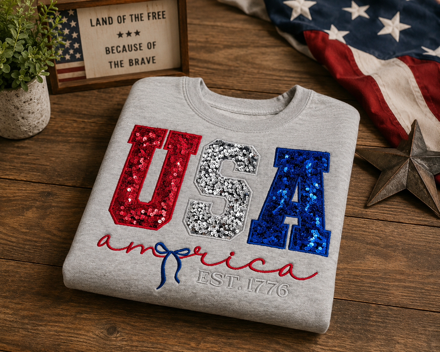 USA Sequin Applique Bella + Canvas Shirt