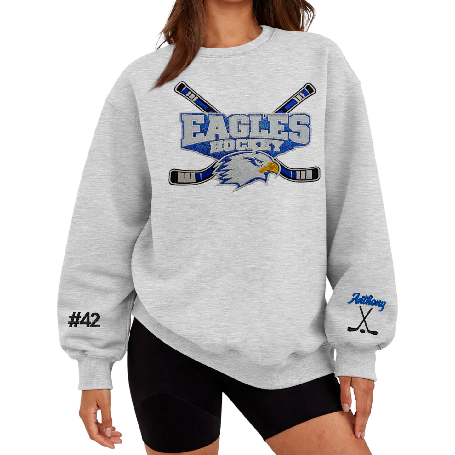 Becker Big Lake Hockey ✨️ Glitter Applique Oversized Crewneck Sweatshirt