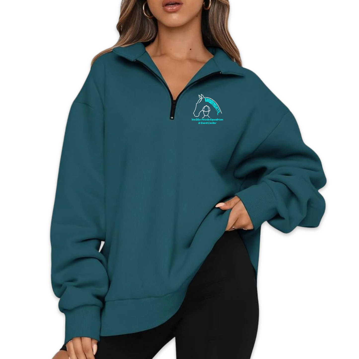 Womens Oversized Boulder Pointe Embroidered Quarter Zip