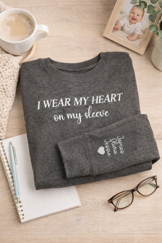 I Wear My Heart On My Sleeve 🖤 Crew Embroidered Sweatshirt
