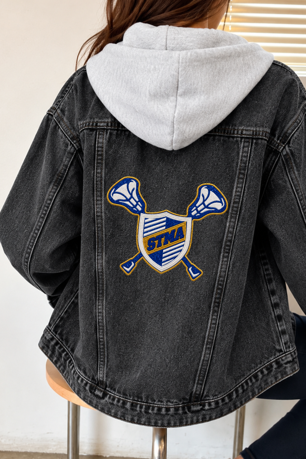 STMA Lacrosse Embroidered Glitter Jean Jacket