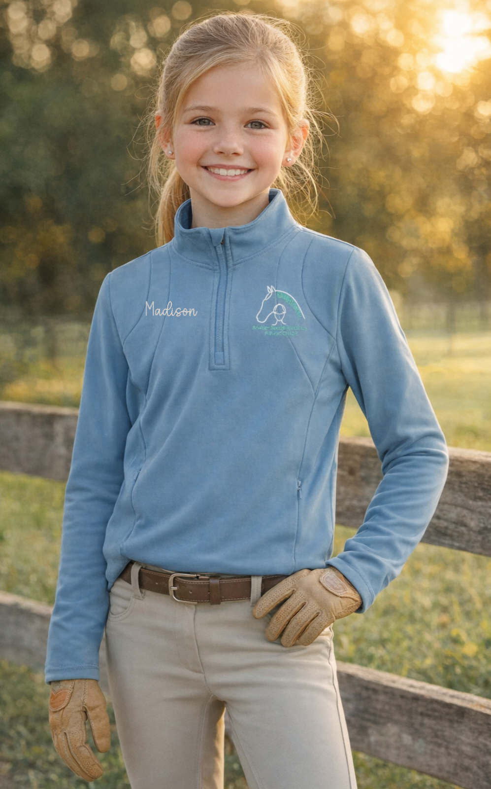 Girls Boulder Pointe Cold Weather Embroidered Riding Top
