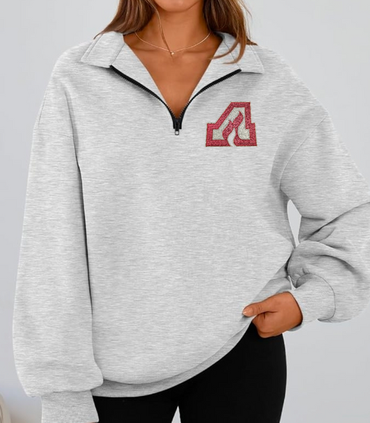 Women's Oversized Quarter Zip with Glitter Applique