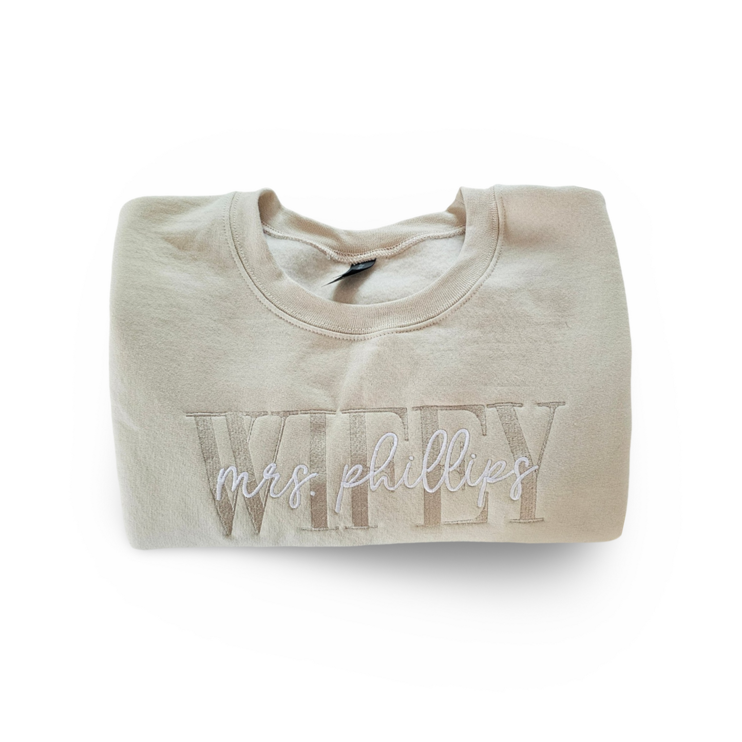 Embroidered Wifey Monochromatic Stitched Crew