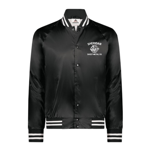 Old School Black Sheridan Satin Baseball Jacket Embroidered