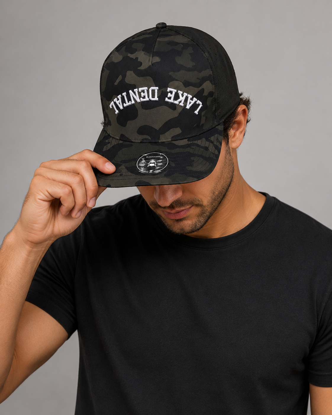 Lake Dental Black Hawk Camo Embroidered Puff Stitch Hat
