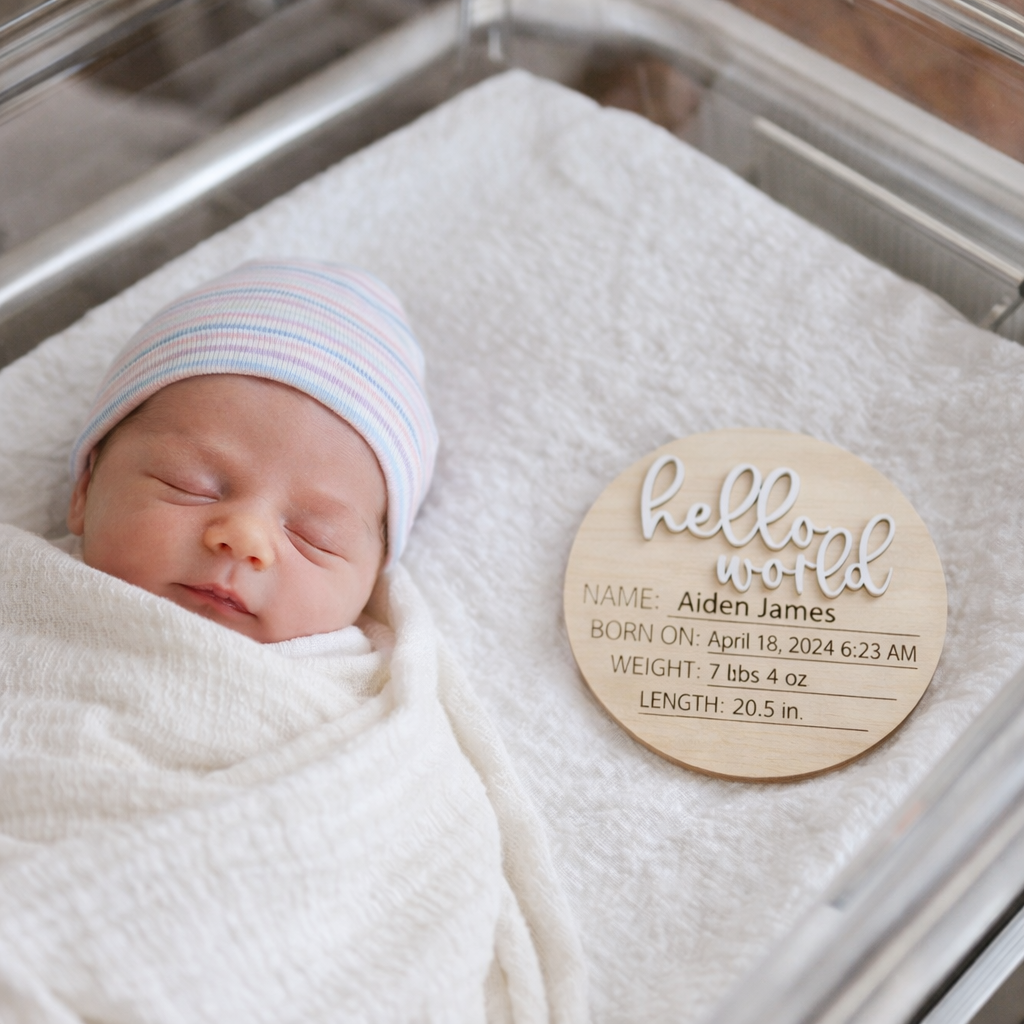 "Hello World"  Birth Stat 2 Sided Marker