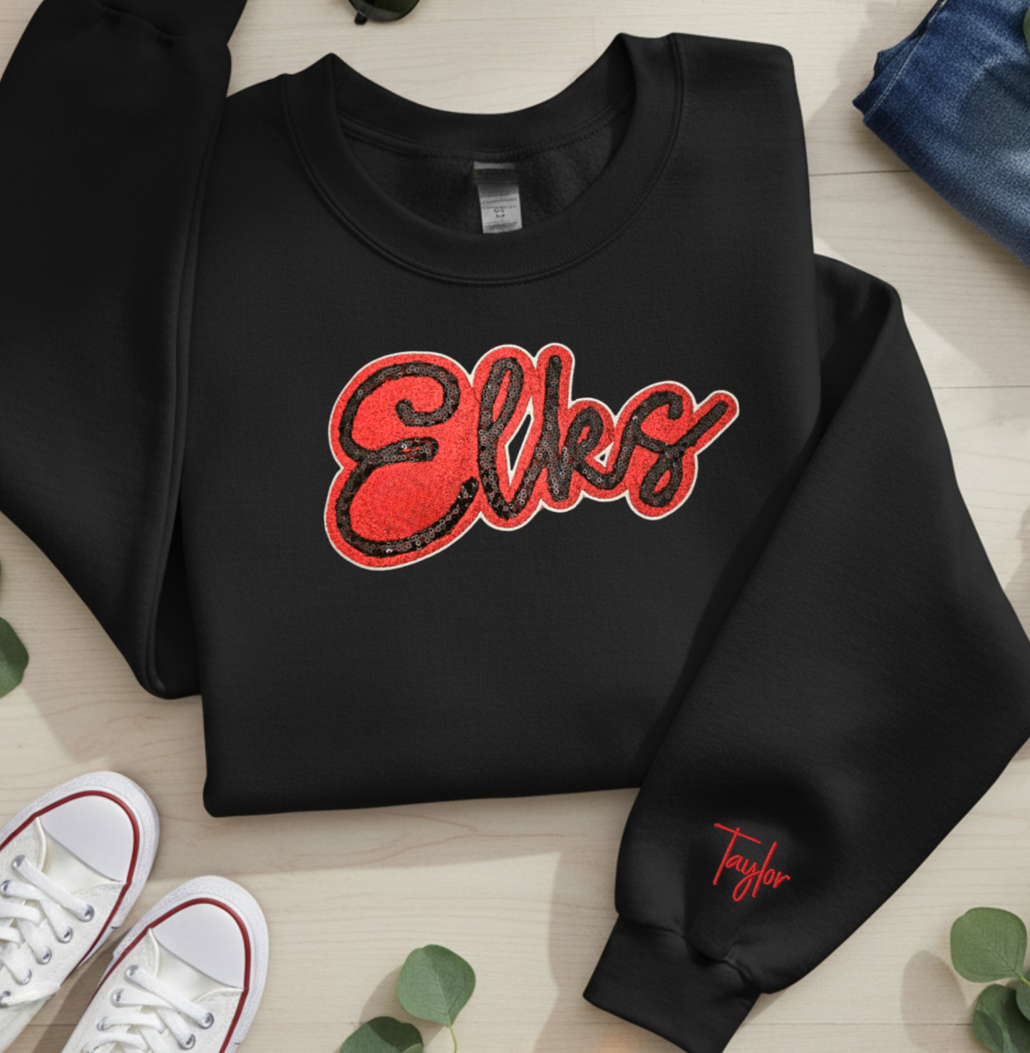 Elks Glitter and Sequin Bella Canvas Crew