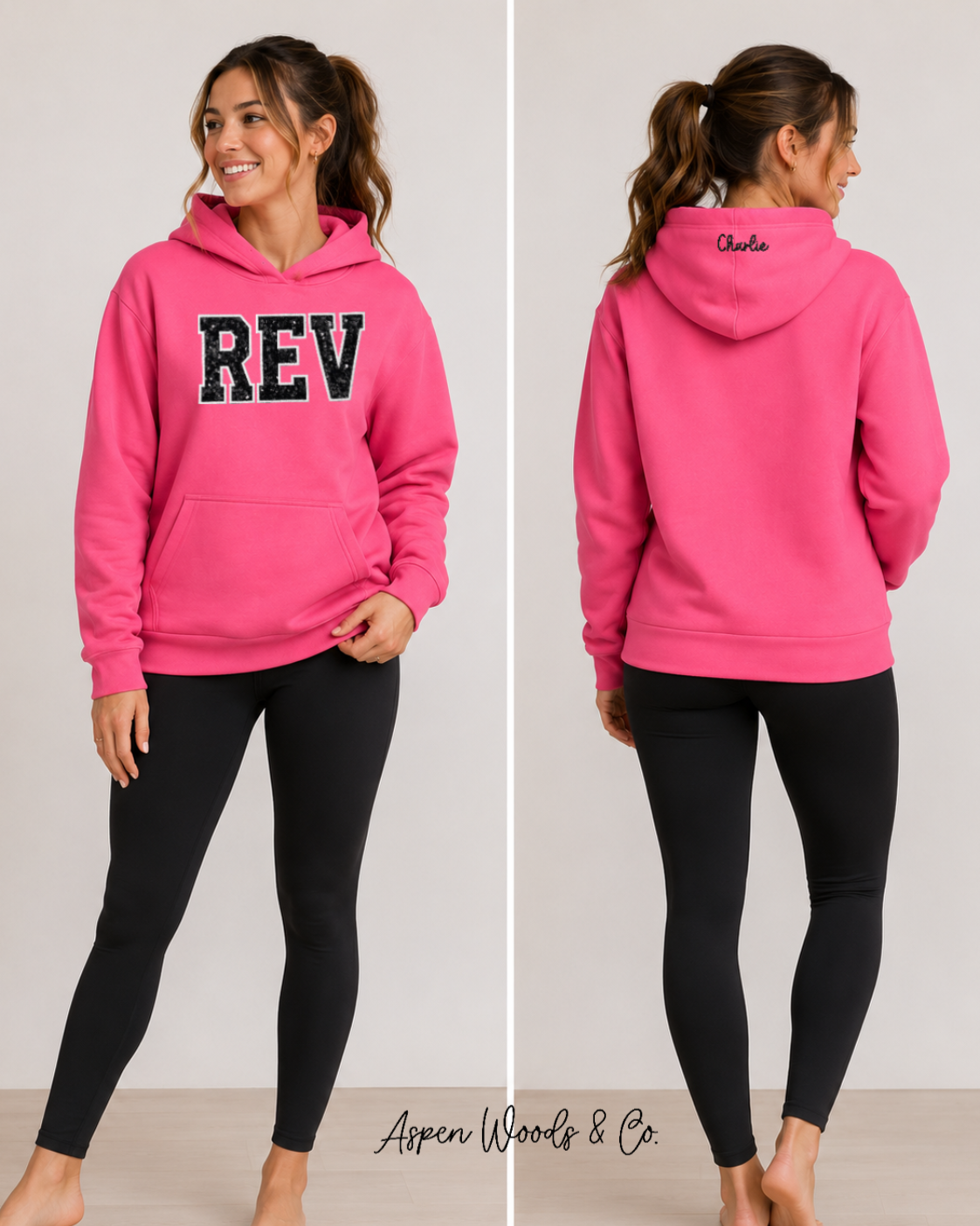 Adult Rev Black & Pink Sequin Applique Hoodies