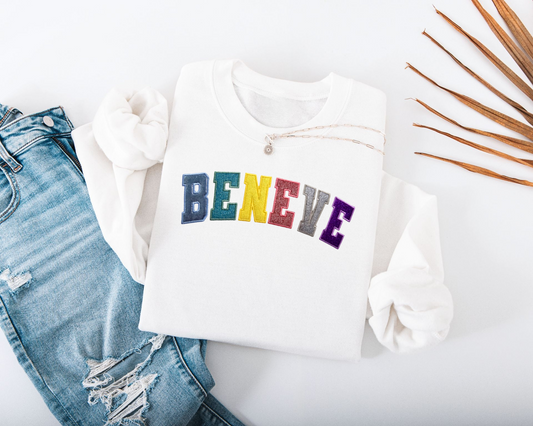 BENEVE Pastel Glitter Embroidered Bella + Canvas Sweatshirt