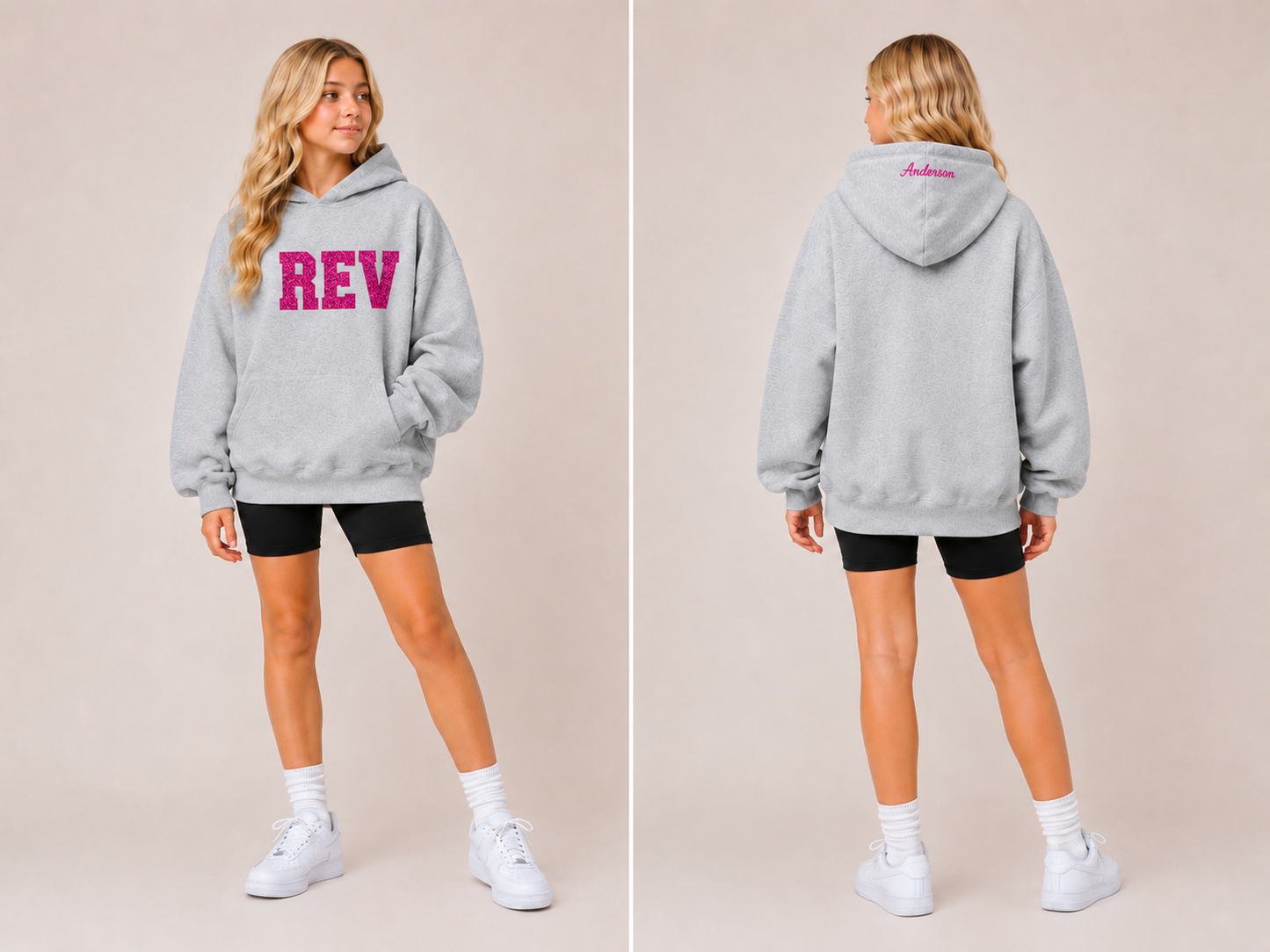 Youth Rev Pink on Gray Sequin Oversized Hoodie