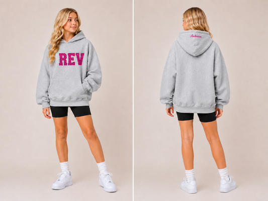 Youth Rev Pink on Gray Sequin Oversized Hoodie
