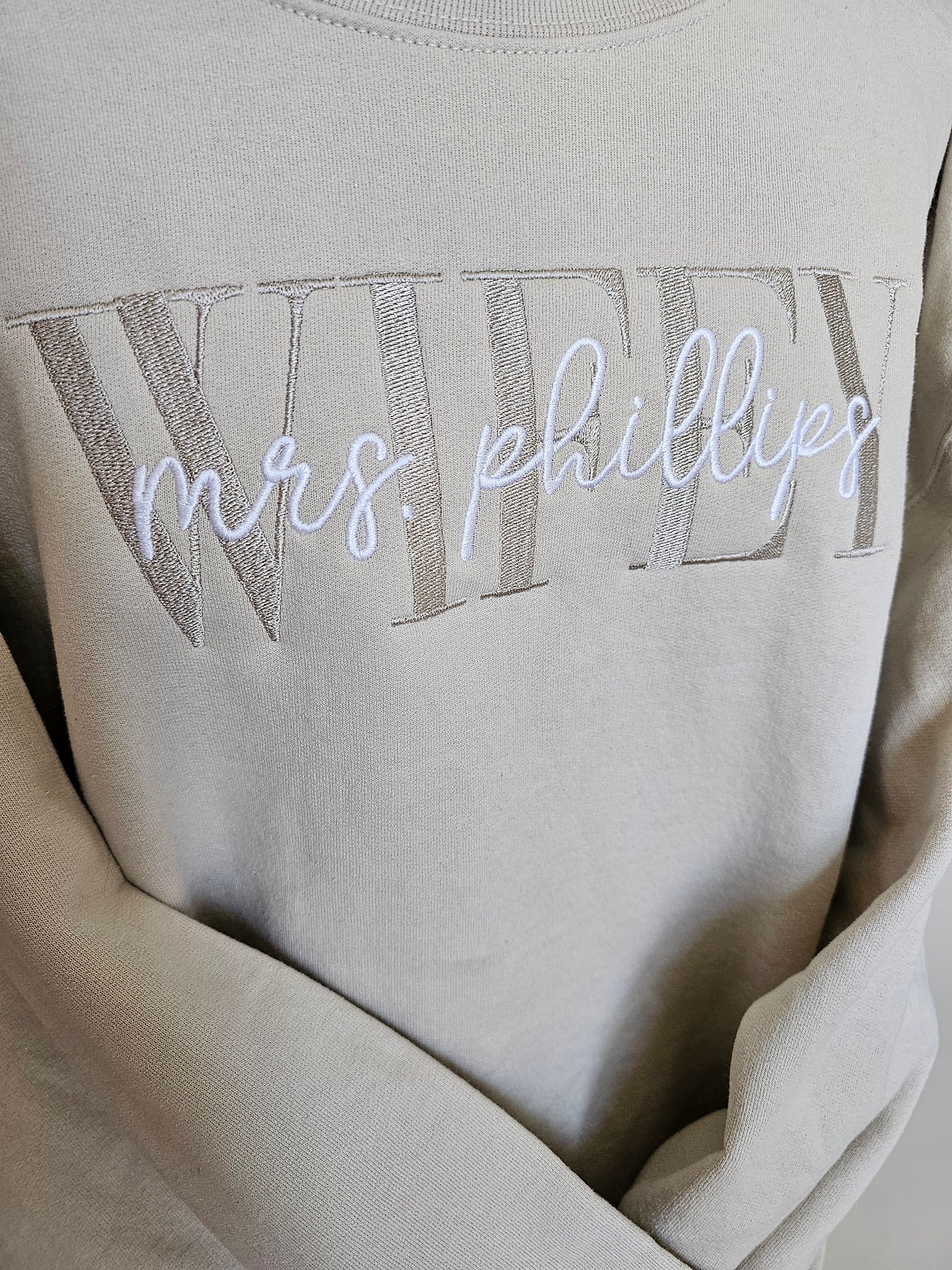 Embroidered Wifey Monochromatic Stitched Crew