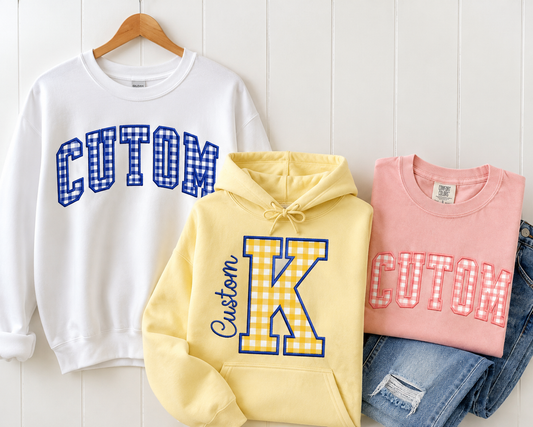 Custom Micro-Print Applique Shirts (Gingham, Plaid, Floral, Camo & Animal Prints)