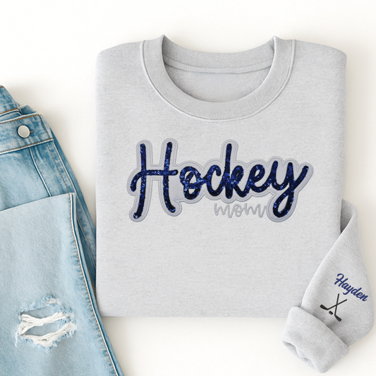 Blaine Hockey Mom Bella Canvas Glitter ✨️ & Sequin Sweatshirt