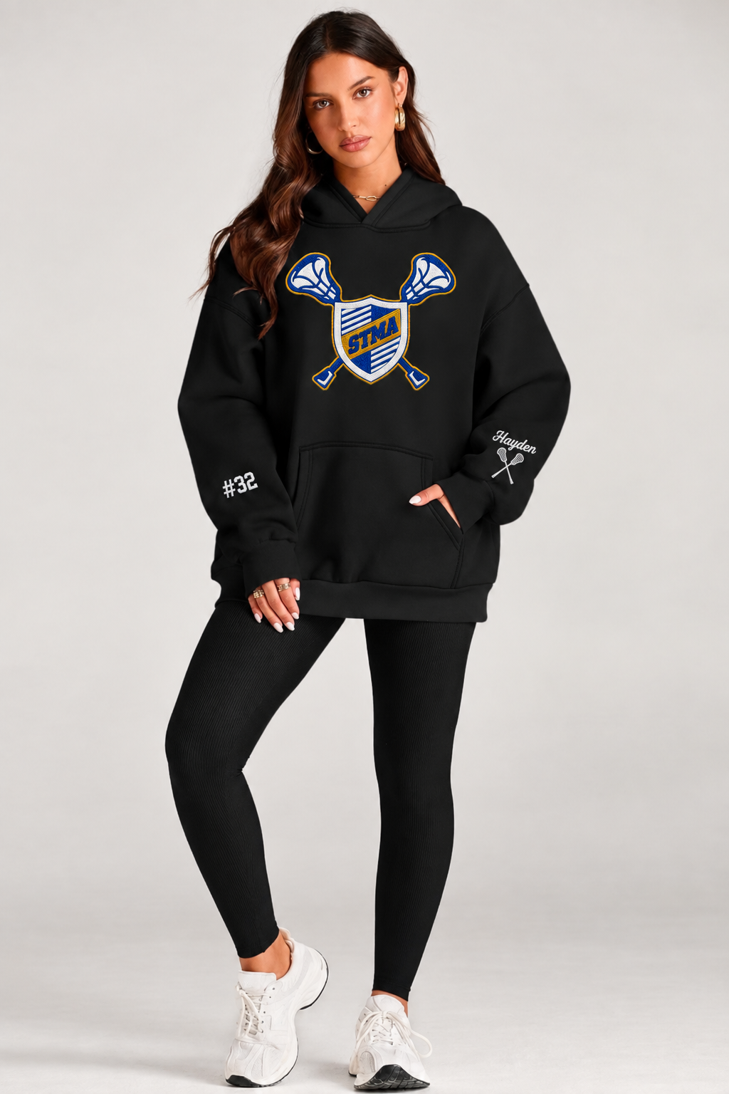 STMA Lacrosse Glitter Embroidered Oversized Hoodie