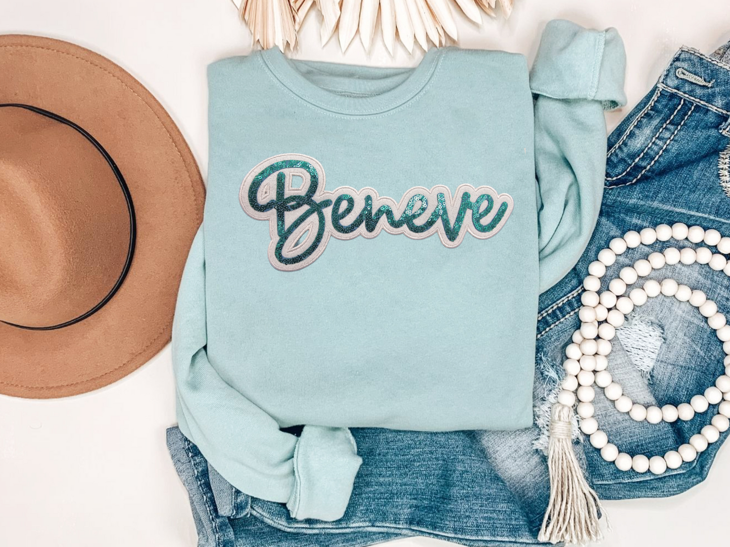 BENEVE Glitter/Sequin Embroidered Bella + Canvas Sweatshirt