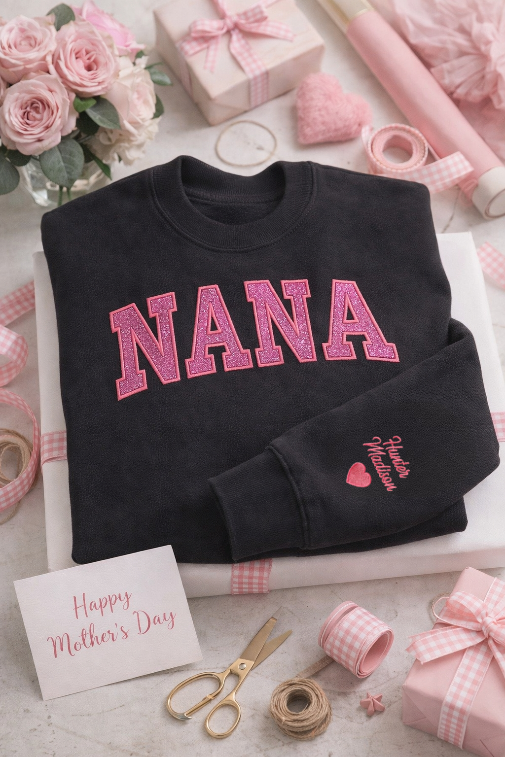 Nana Glitter Applique Crew Sweatshirt