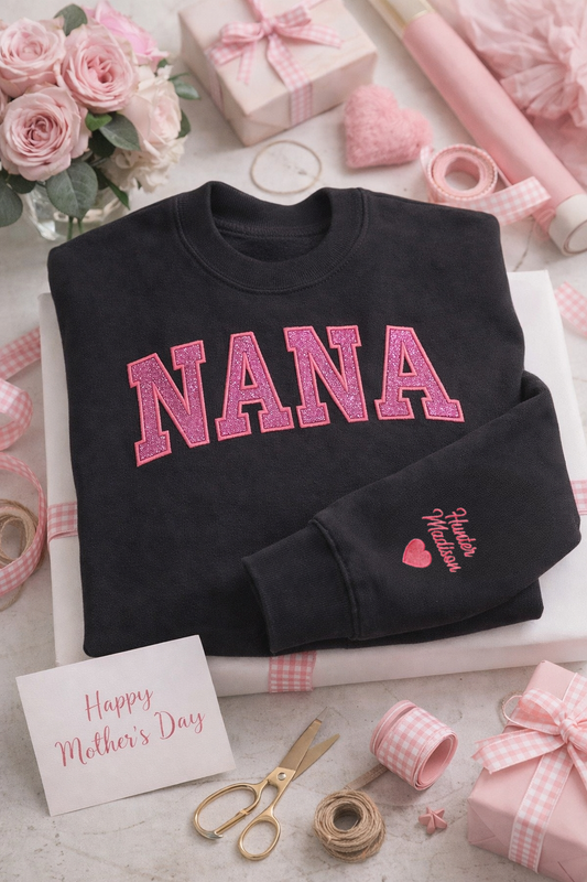 Nana Glitter Applique Crew Sweatshirt