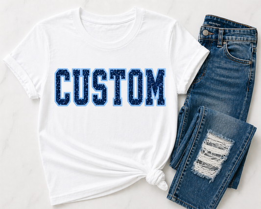 ✨️ Custom Sports Font Sequin & Glitter Applique Bella + Canvas Heavy Tee