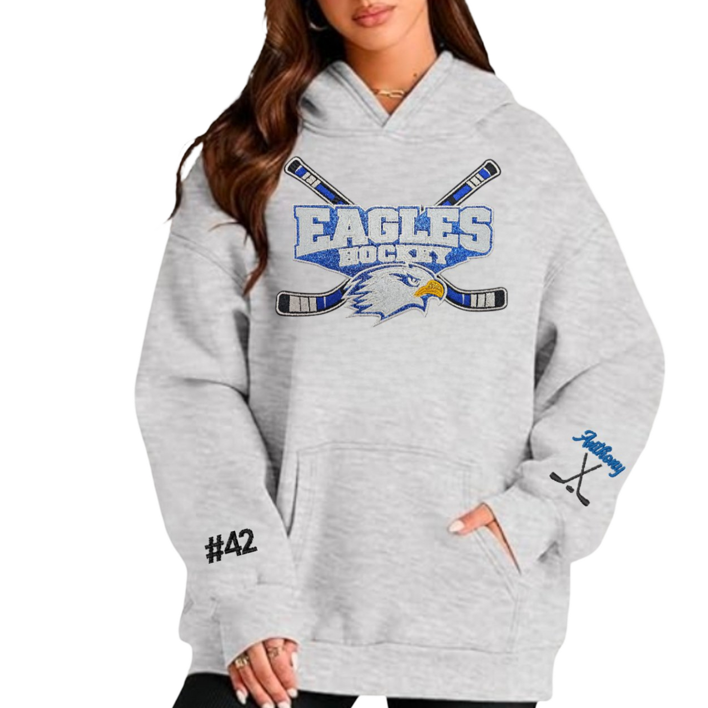 Becker Big Lake Hockey ✨️ Glitter Applique Oversized Pullover Hoodie