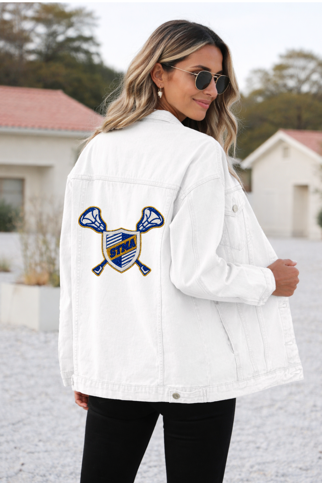 STMA Lacrosse Embroidered Glitter Jean Jacket