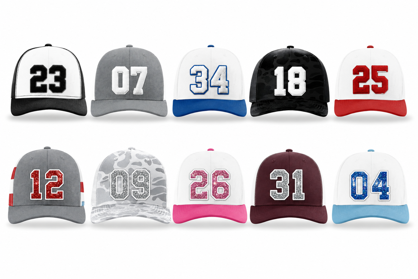 Create You Own Custom Number Puff or Glitter Richardson Hat