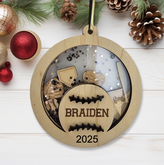 Personalized Wood Baseball Shaker Ornament