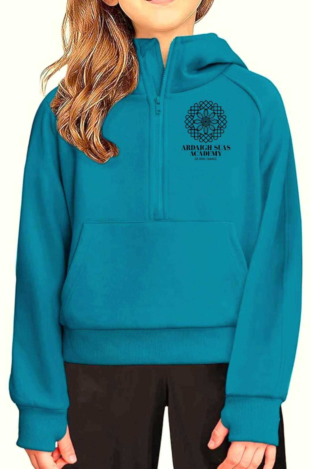 Youth Girls Hooded Half Zip Embroidered Sweatshirt