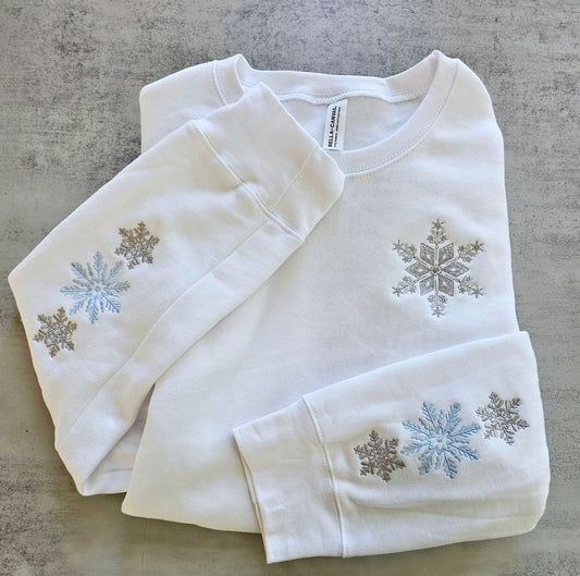 Snowflake Embroidered Crew Sweatshirt