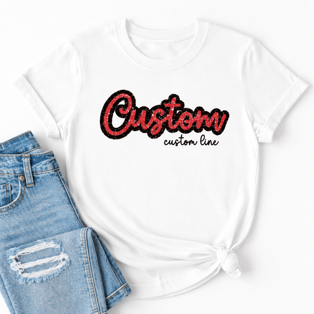 ✨️ Custom Cursive Glitter Sequin Double Applique Bella + Canvas Heavy Tee